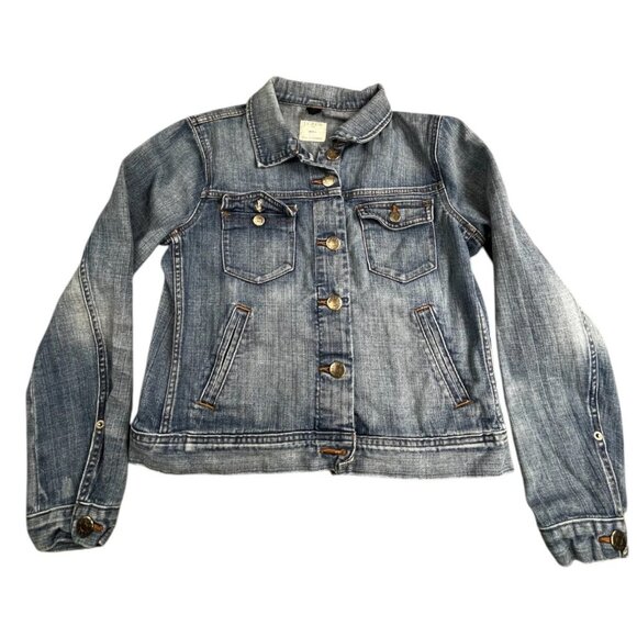 J.Crew Jean Jacket Womens Small Blue Denim Stretch Button Front Casual Layer Y2K - Picture 1 of 8